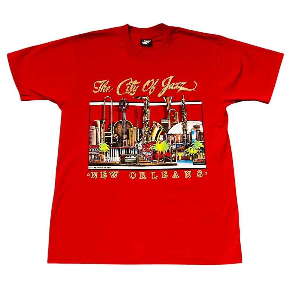 Vintage 1987 New Orleans T Shirt USA Made Screen Stars Best L Jazz Travel - Picture 1 of 9